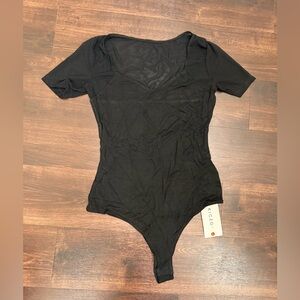 Black Half Mesh Women's Bodysuit